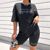 2023 Summer Women Set 2pcs Casual Suit Harajuku Tshirt+Shorts Brooklyn Letter Print Short Sleeve Tee Tops Sports Suit Outfits