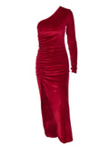 Women Elegant Long Sleeve Party Evening Velvet Bodycon Split Pencil Midi Dress 2024 Spring Autumn Clothes