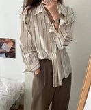 Apricot Blouse Women Spring Long-sleeved Striped Top Basic Blouses For Woman Casual Ladies Shirts Korean Fashion Female Clothes