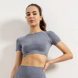 Women Seamless Yoga T-Shirt Sports Gym Cropped Tops Gym Training Shirt Short Sleeve Yoga Running Tracksuit