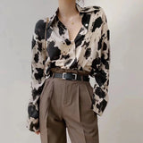 Cow Print Button Up Shirts Women Spring Plus Size Tops Korean Fashion Clothes Chiffon Streetwear Long Sleeve Blouse New 13486