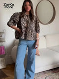 Lace Up Leopard Print Sweet Women's Blouse Bubble Sleeve Hollow Loose Fluffy Top 2024 Spring Summer New Fashion Casual Shirt