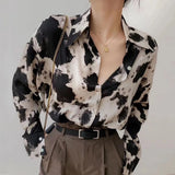 Cow Print Button Up Shirts Women Spring Plus Size Tops Korean Fashion Clothes Chiffon Streetwear Long Sleeve Blouse New 13486