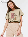 Hirsionsan Aesthetic Character Printed T Shirt Women Vintage Soft Summer Cotton Basic Loose Tees Ins Casual Trendy Female Tops