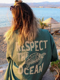 Respect The Ocean Green Turtle T-Shirts Women Casual Fashion Tshirt Breathable Short Sleeve O-Neck Street Clothing