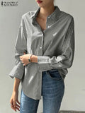 ZANZEA Women Shirts 2023 Elegant Casual Loose Long Sleeve Striped Blouse Summer Fashion Button Up Tunic Tops Blusas Femininas
