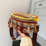 The New Bohemian Ethnic Style Wide Strap Braided All-in-one Tassel Bucket Slant Shoulder Bag for Women